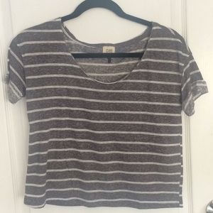 white and grey striped top